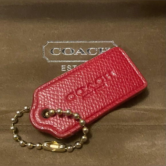 Coach Red Leather Hang Tag - Chrome Chain - Picture 1 of 3